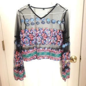 Multicolored Mesh embroidered top